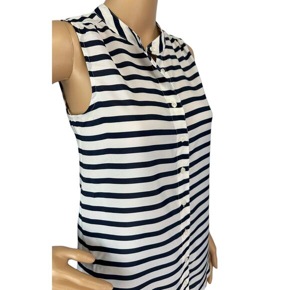 2/$15 J. Crew Draped Striped Tank Top Navy Blue White Button Front Size 00 - Picture 8 of 11